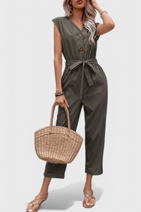 Marie | Sleeveless Cotton Jumpsuit with Tied Waist