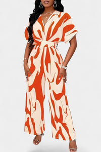 Zahara | V-Neck Abstract Wide-Leg Jumpsuit