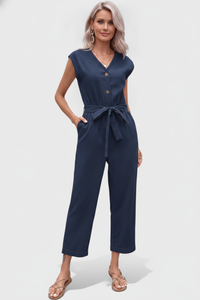 Marie | Sleeveless Cotton Jumpsuit with Tied Waist