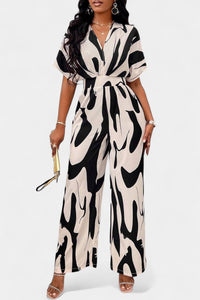Zahara | V-Neck Abstract Wide-Leg Jumpsuit