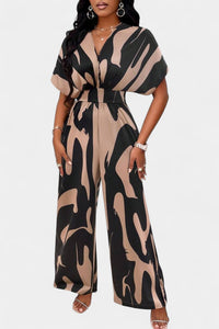 Zahara | V-Neck Abstract Wide-Leg Jumpsuit