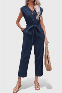 Marie | Sleeveless Cotton Jumpsuit with Tied Waist