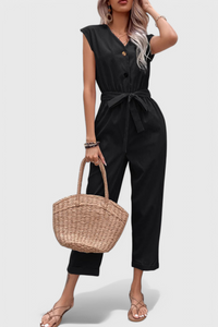 Marie | Sleeveless Cotton Jumpsuit with Tied Waist