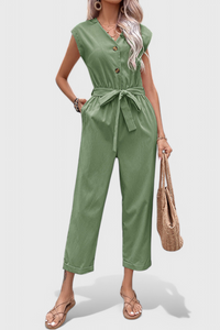 Marie | Sleeveless Cotton Jumpsuit with Tied Waist
