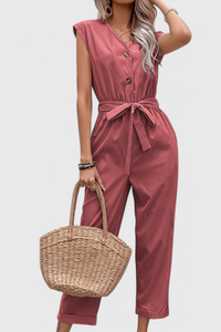 Marie | Sleeveless Cotton Jumpsuit with Tied Waist