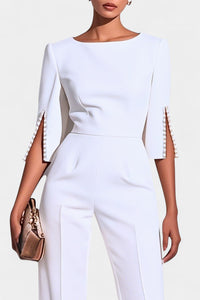 Prim | Three-Quarter Sleeve Jumpsuit with Pearl Buttons