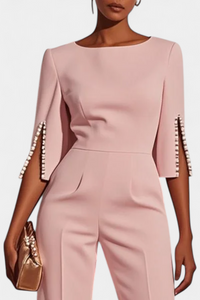 Prim | Three-Quarter Sleeve Jumpsuit with Pearl Buttons