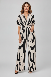 Zahara | V-Neck Abstract Wide-Leg Jumpsuit